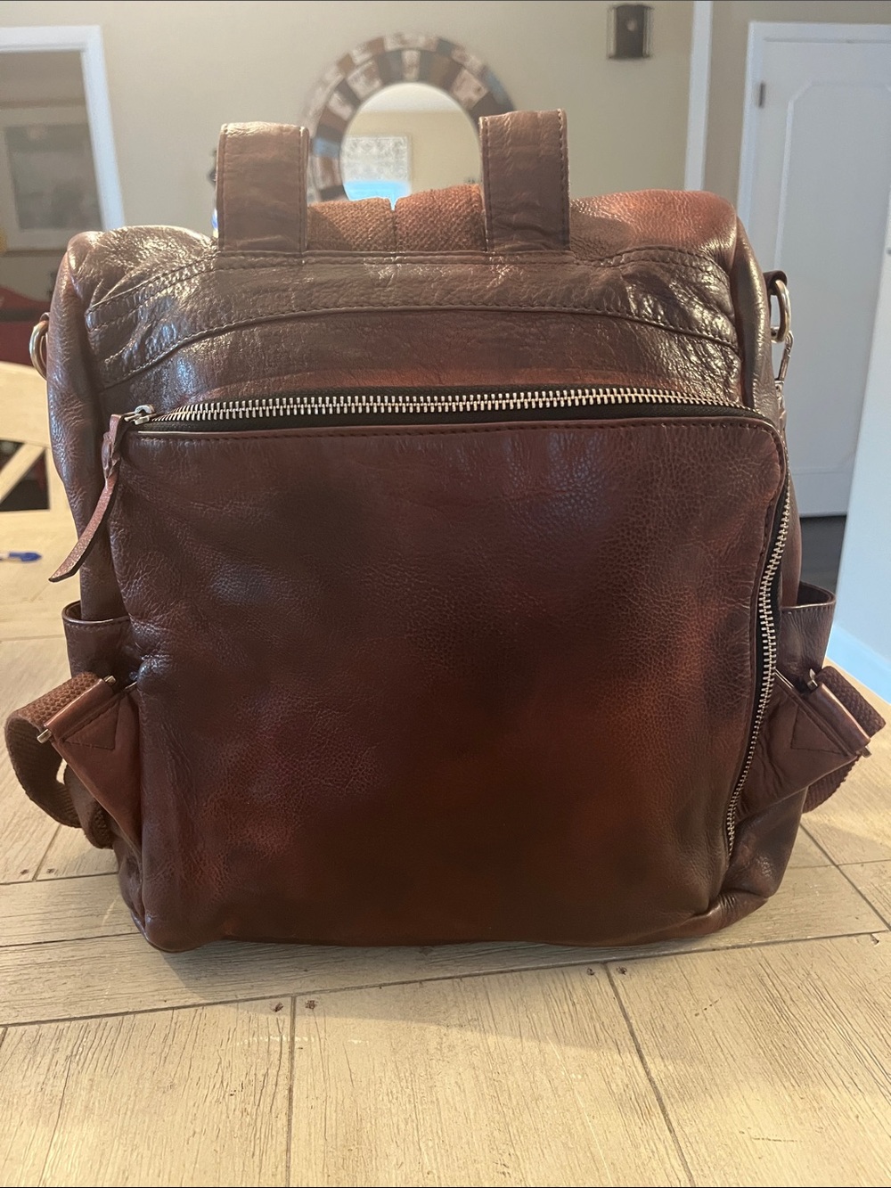 Men's Brown Leather Backpack - Classic Travel Companion